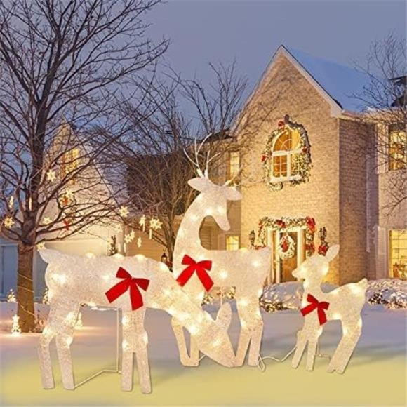 3 Pack Tinsel Reindeer Family Lighted 2D Deer Christmas Decor, with 60Lights - Picture 3 of 6